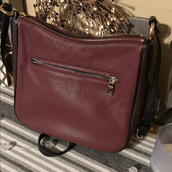 Coach Pebbled Leather Crossbody Bag – Oxblood/Burgundy with Black Trim - Picture 6 of 6